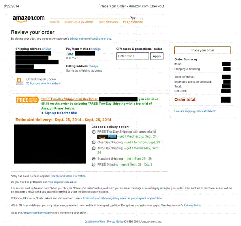 Amazon Order Page